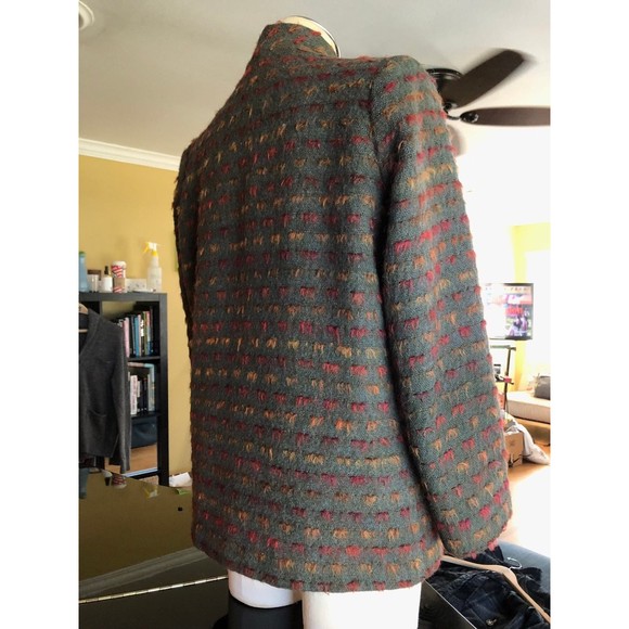 Vintage Elliot Lauren Open Front Textured Wool Blazer Jacket Brown Orange Silk - Picture 5 of 12